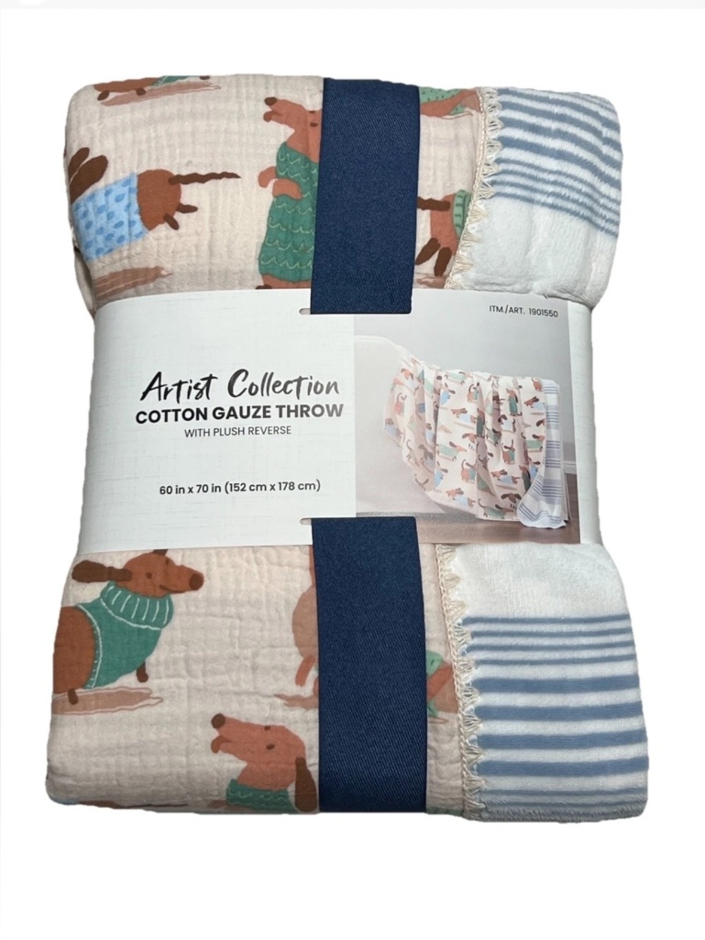 Artist Collection Cotton Gauze Throw with Plush Reverse Dachshund 60 in x 70 in